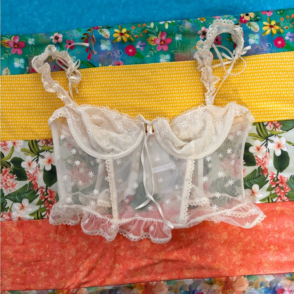 Urban Outfitters White Floral Lace Bralette